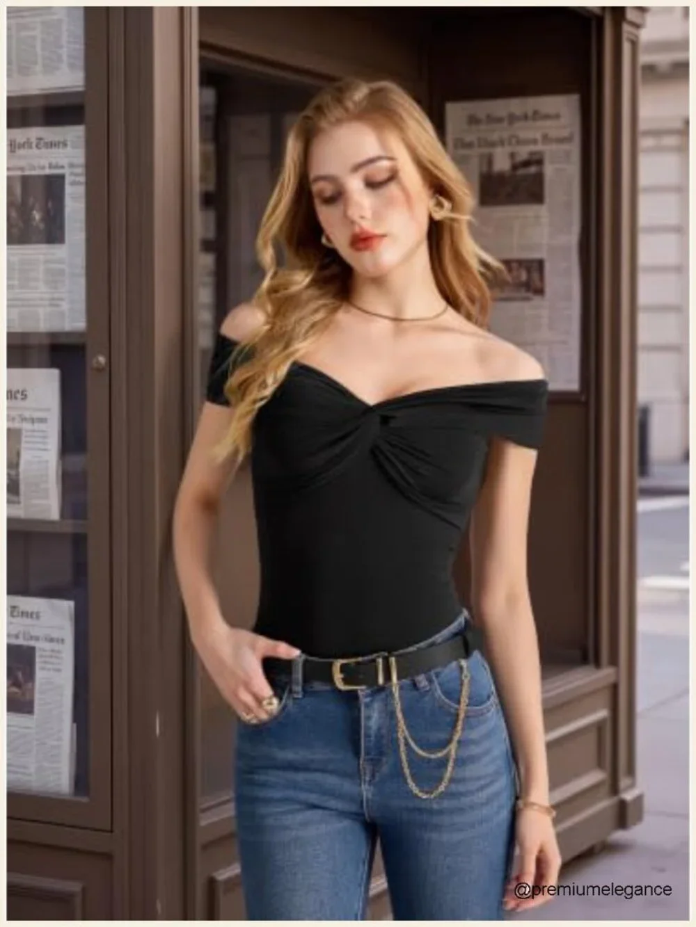 Women's Faux Leather Belt with Detachable Chain, Adjustable Waist